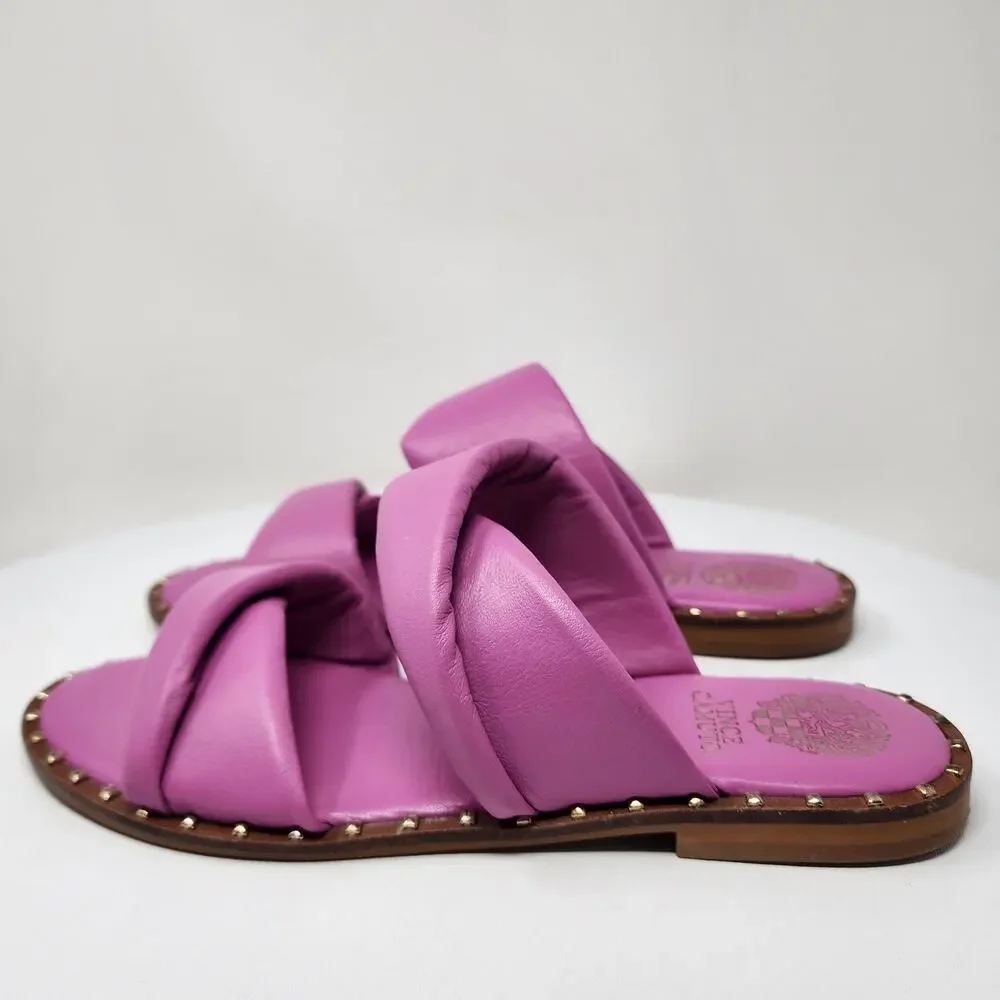 Vince Camuto Palennie Puffy Flat Slide Sandals Women 7M Pink Deep Orchid Leather - Picture 6 of 13